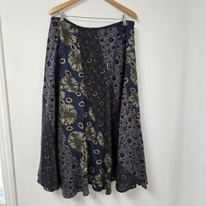Sundance Patchwork Skirt Size 14 Midi Mixed Floral Twirl Western Bohemian Blue